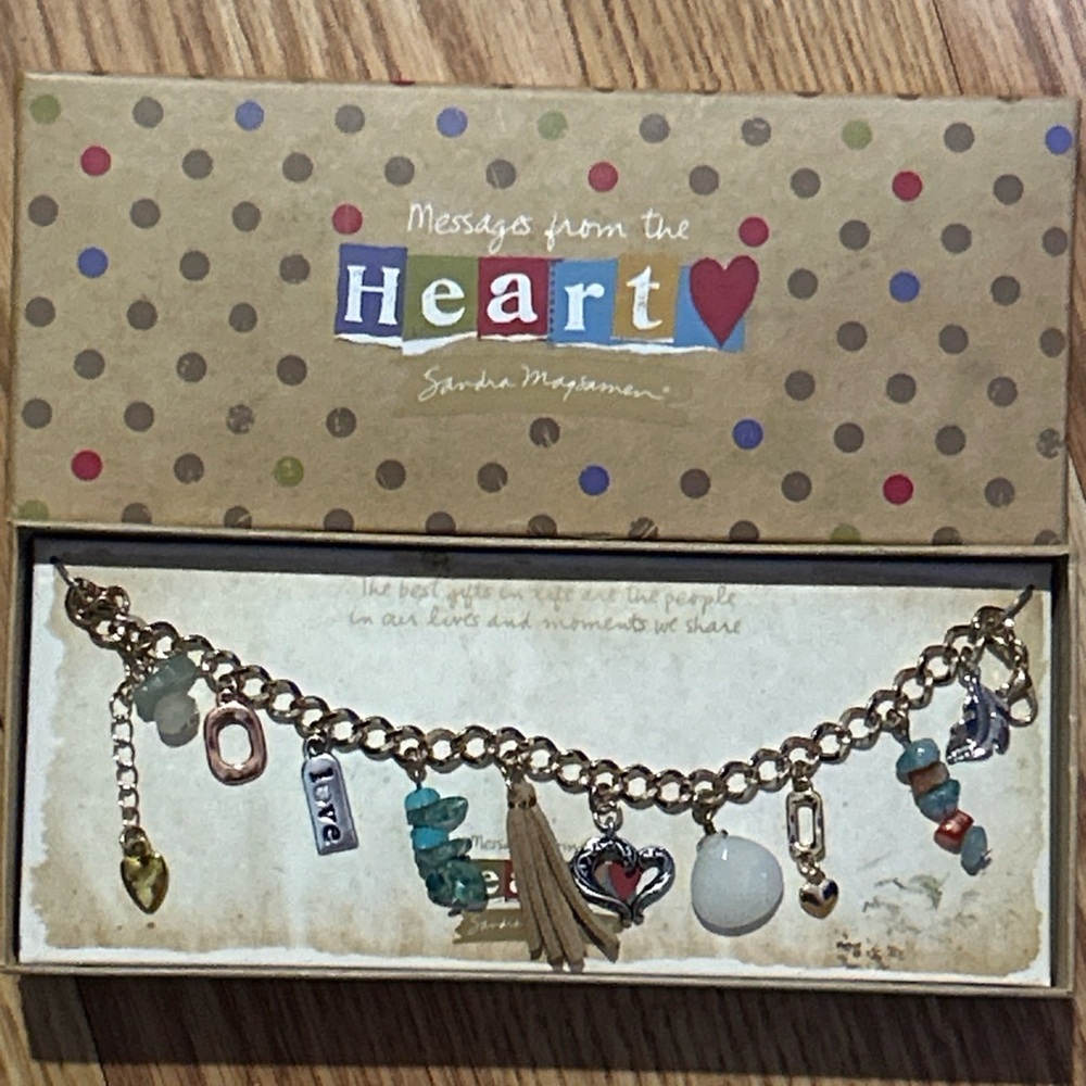 Gold Charm Bracelet with Heart and Bead Accents